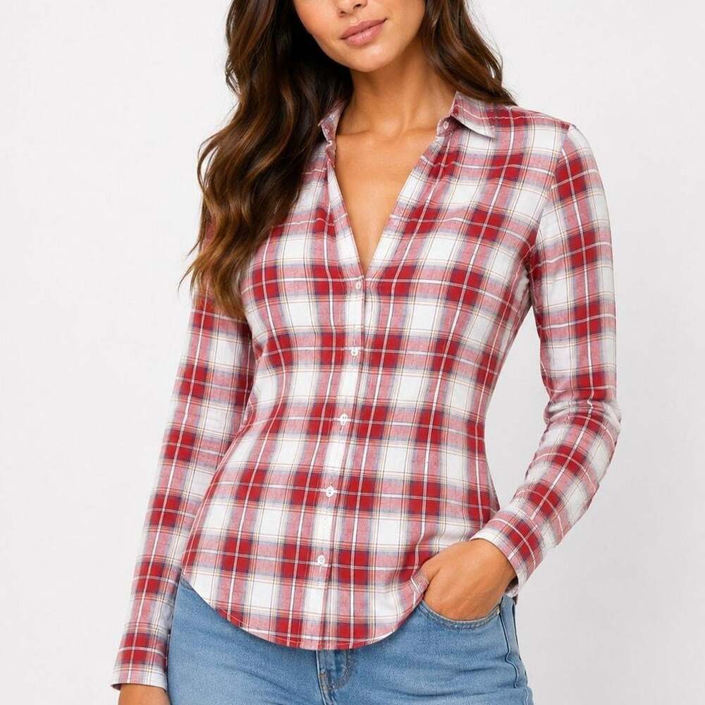 Hollister Co. Women's Red and White Blouse